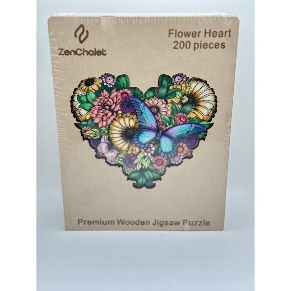 Flower Heart ZenChalet 200 Pieces Wooden Jigsaw Puzzle for Adults New In box - Picture 3 of 3